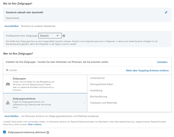 Zielgruppenoptionen LinkedIn