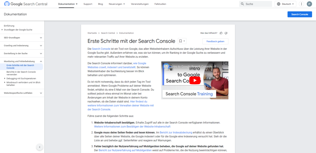 Dokumentation Google Search Console