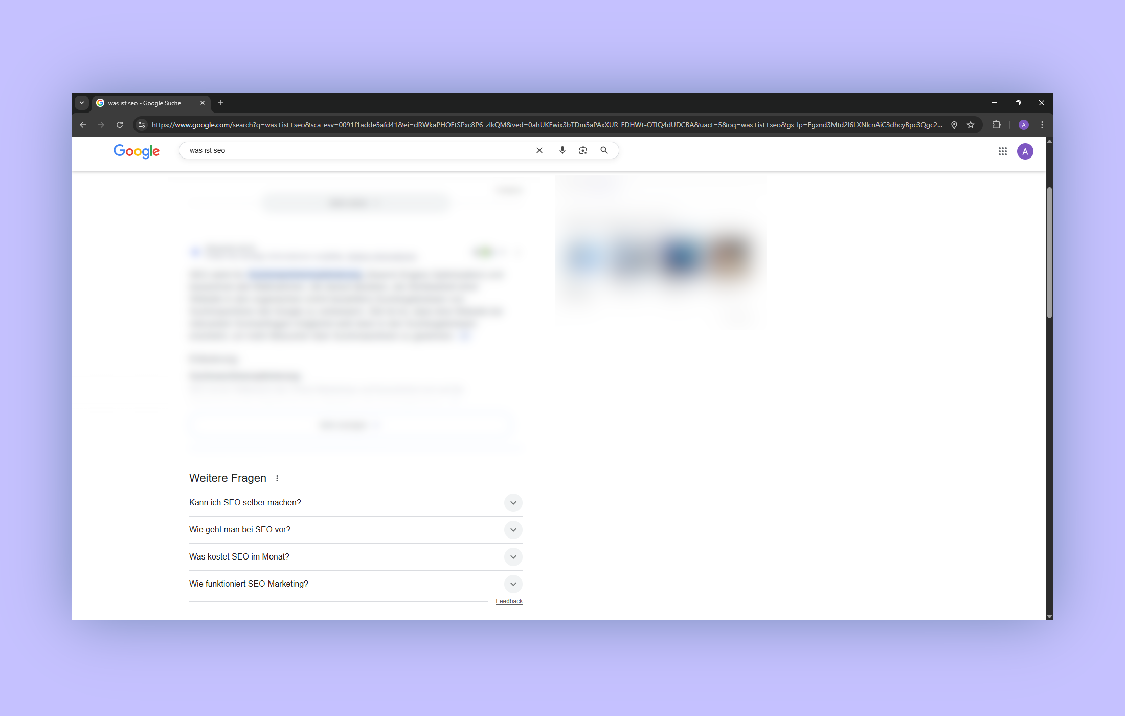 Screenshot der Google SERPs mit Fokus auf den Bereich "Weitere Fragen"